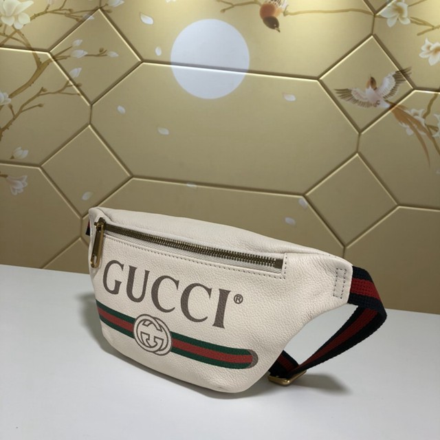 Gucci腰包 527792 古馳新款挎包 Gucci19新款白色logo印花腰包 男女同款  gqy2144